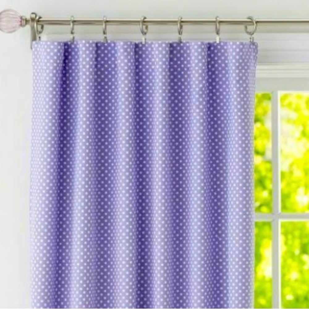 purple poke-dot pottery barn kids curtains